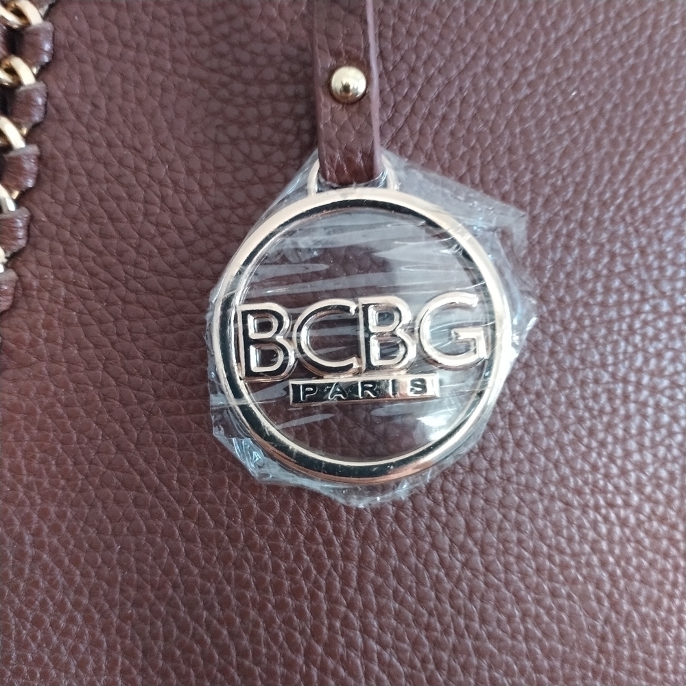 BCBG Paris Faux Brown Leather Shoulder Bag Tote - Picture 10 of 14